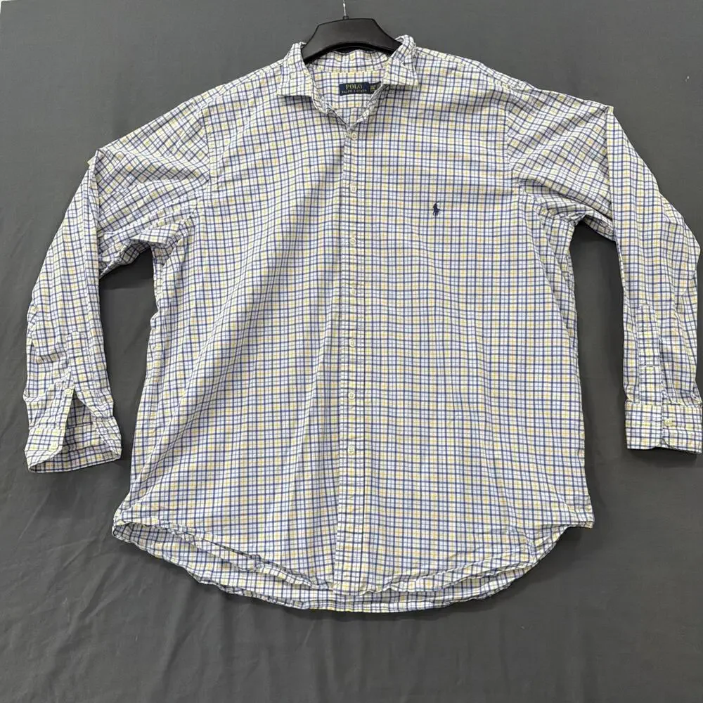 Polo Ralph Lauren Button Shirt Mens 2XLT Tall Multicolor Plaid Flesh Pony Oxford